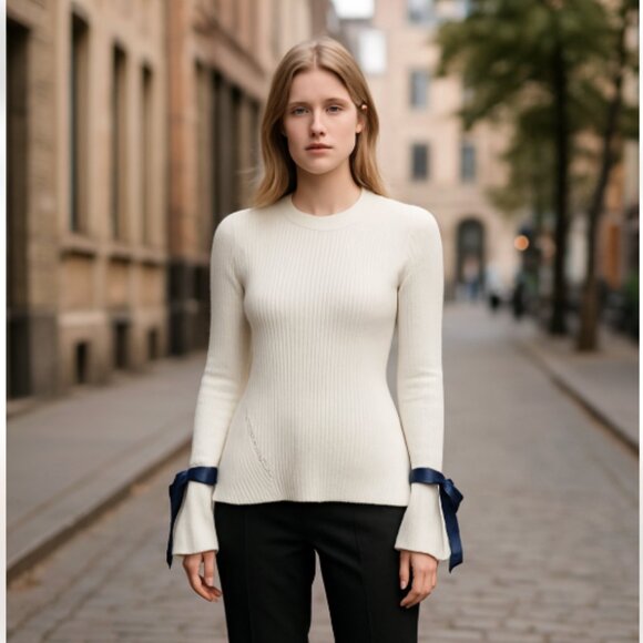 NWT Design 365 Velvet Bow Knit Sweater Pullover - Picture 1 of 8
